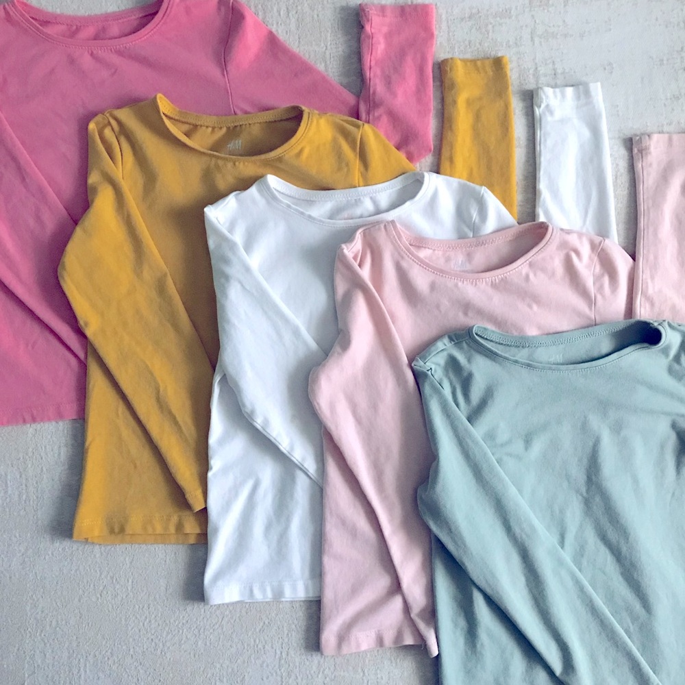 5-Pack Organic Cotton Long Sleeved Girls Shirts | H&M | 5T/6 | Multi-Colored